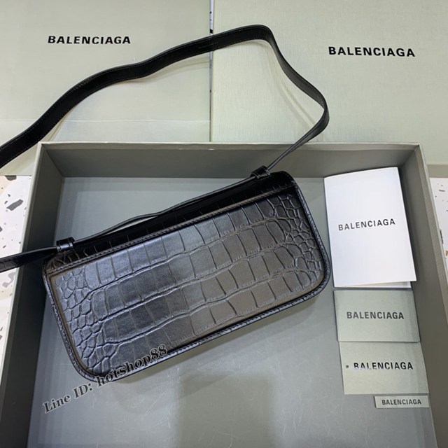 Balenciaga專櫃爆款大號鱷魚黑色黑扣肩背包 巴黎世家新款Gossip bag斜挎包 fyj1295